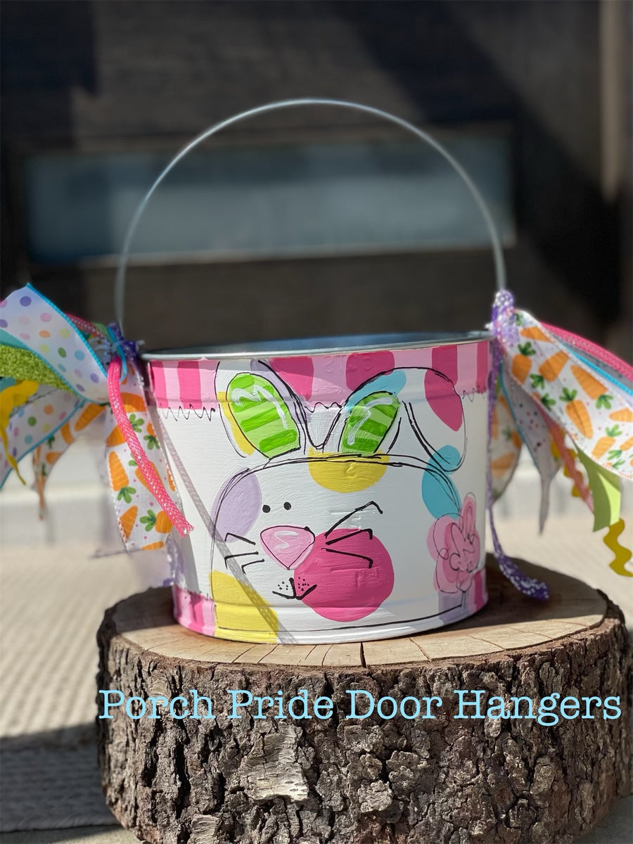 27-Piece Easter Bunny Metal Basket Set With Grass, Ribbon & Furry Balls - Spring Egg Hunt Party Decor