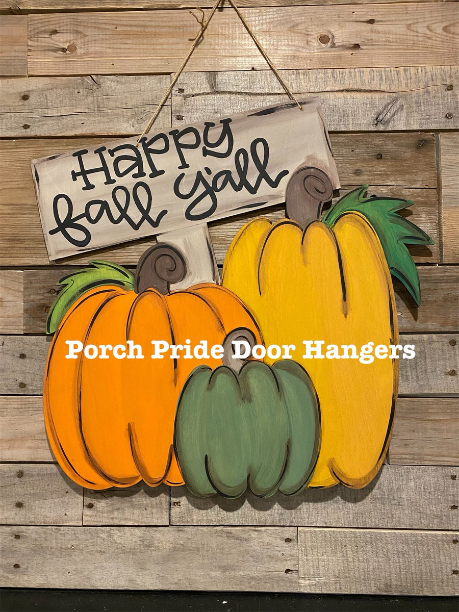 Stacked pumpkin outlets door hanger, pumpkin door hanger, happy fall, fall door hanger