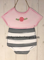 Baby Onesie in Pink with Grey Stripes Door Hanger
