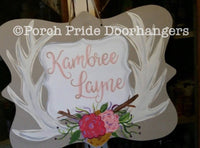 Baby Announcement Antlers and Flowers Kambree Layne Door Hanger