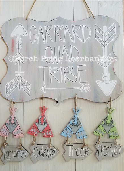 Baby Announcement Tribe with Tee Pees and Arrows Door Hanger