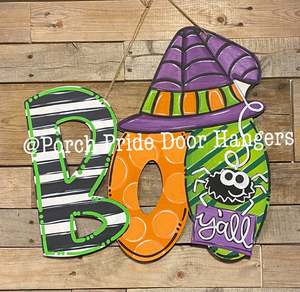 Boo Yall Halloween Witches Hat and Spider Door Hanger