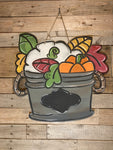 Bucket filled with Fall Pumpkins Door Hanger
