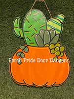 Cactus in a Pumpkin Fall Door Hanger
