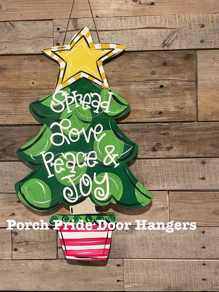 Christmas Tree Spread Love Peace and Joy Door Hanger
