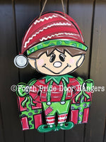 Christmas Elf with Presents Door Hanger