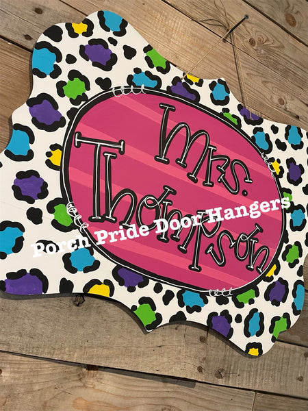 Colorful Cheetah Print Teacher Door Hanger