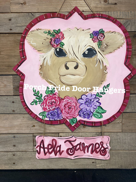 Cow Baby Announcement Custom Door Hanger