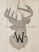 Deer Head Mount in Grey with Initial Door Hanger
