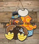 Fall Pilgrim Turkey Eating Pumpkin Pie Door Hanger