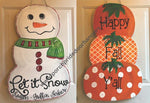 Fall and Christmas Pumpkin and Snowman Reversible Door Hanger
