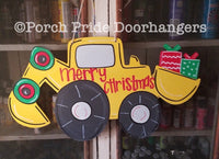 Front End Loader in Yellow Merry Christmas Door Hanger