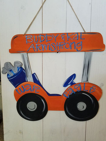 Golf Cart - Orange and Blue Door Hanger