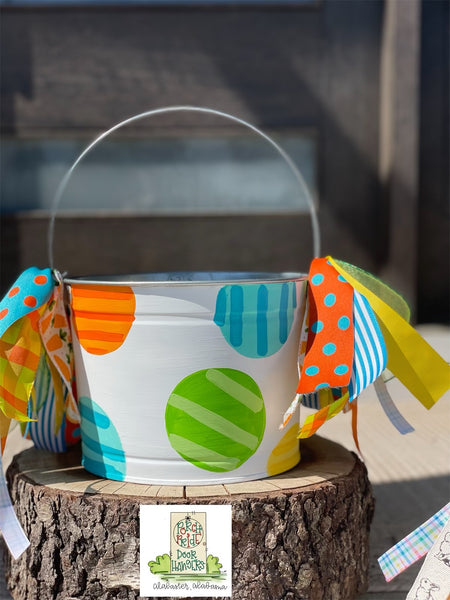 Hand Painted Easter Bucket - Multicolor Polkadot
