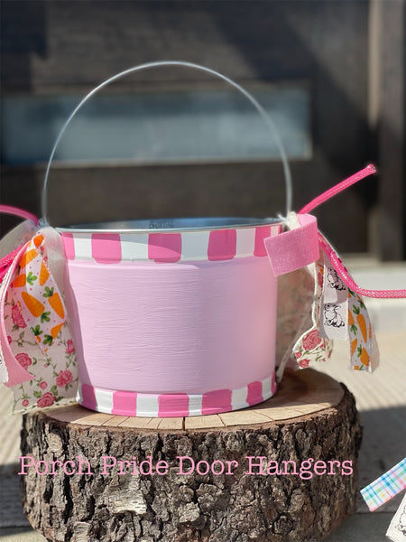 Hand Painted Easter Bucket - Pink on Pink Stripe