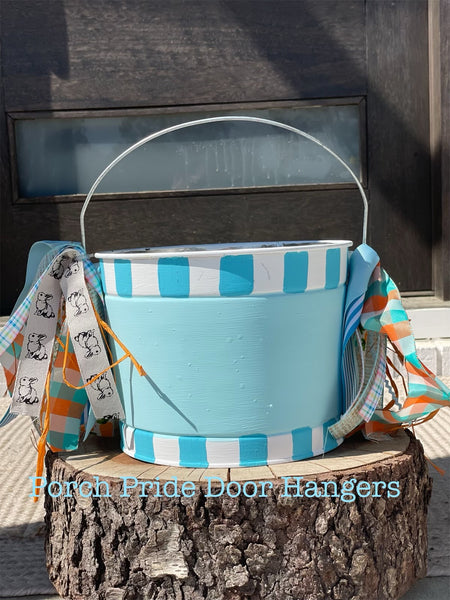 Hand Painted Easter Bucket - Blue on Blue Stripe