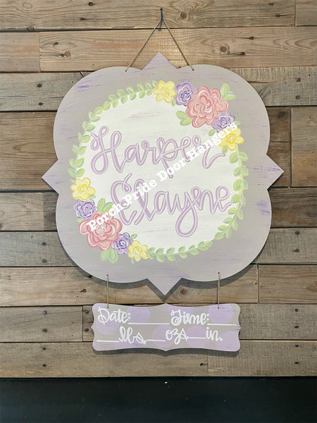 Harper Elayne Style Baby Announcement Door Hanger