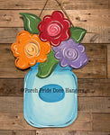 Mason Jar with 3 Flowers Door Hanger