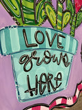 Love Grows Here - Heart Flowers Door Hanger