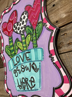 Love Grows Here - Heart Flowers Door Hanger