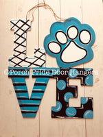 Love Paw Print Door Hanger in Blue