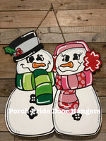 Mr and Mrs Snowman Winter Christmas Door Hanger