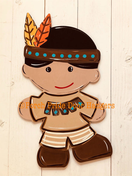 American Indian Boy Fall Thanksgiving Door Hanger