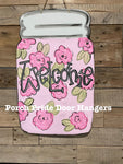 Pink Flower Welcome Jar Door Hanger