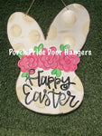 Polkadot Easter Bunny with Flowers Door Hanger