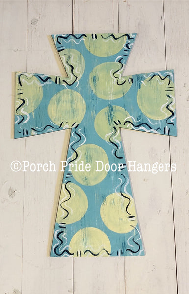 Blue Cross w/ Green Polka Dots Door Hanger