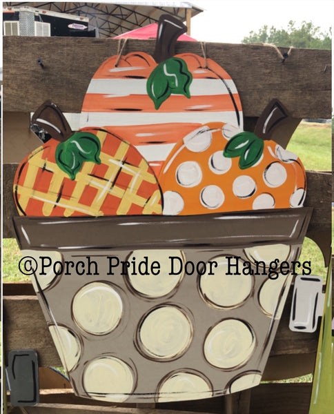Polka Dot Pumpkins in a Basket Door Hanger