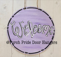 Welcome Round Purple Door Hanger