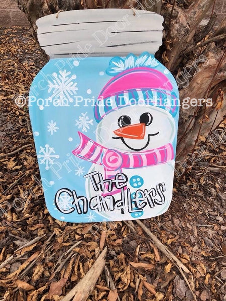 Snowman Jar Christmas Door Hanger