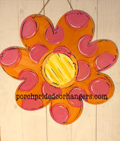 Summer Flower in Orange with Pink Polka Dots Door Hanger