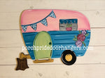 Travel Trailer in Pink and Blue Door Hanger