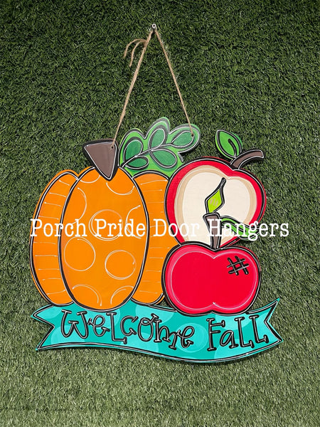 Welcome Fall Pumpkin and Apple Door Hanger