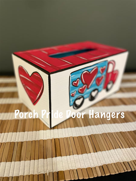 Wooden Hand Painted Valentines Mailbox with Love Truck