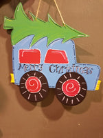 Jeep w/ Tree Christmas Door Hanger