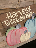 Harvest Blessings Fall Sign with Pumpkins Door Hanger