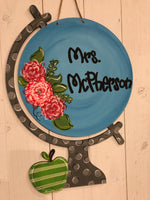 Teacher Globe with Flowers and Apple Door Hanger